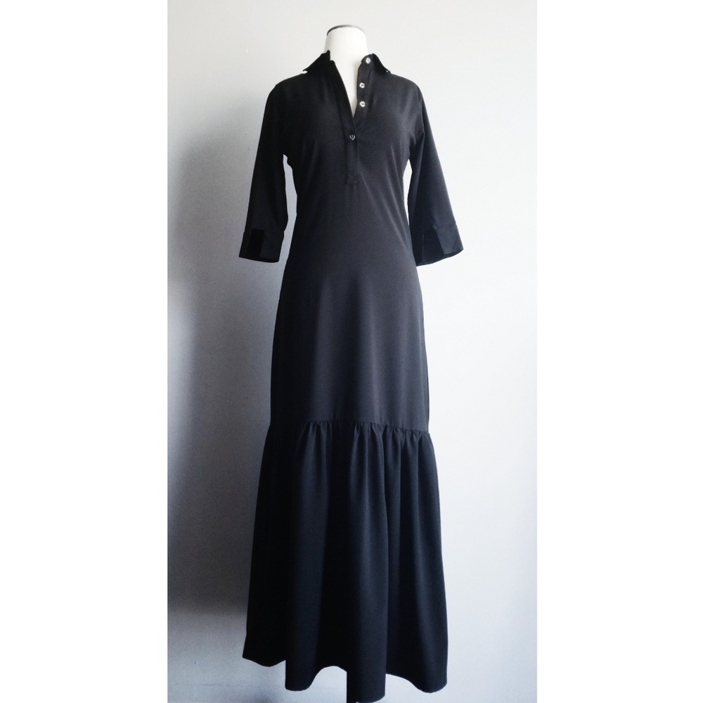 Shabby Apple Black Emory Ruffle Bottom Maxi Dress